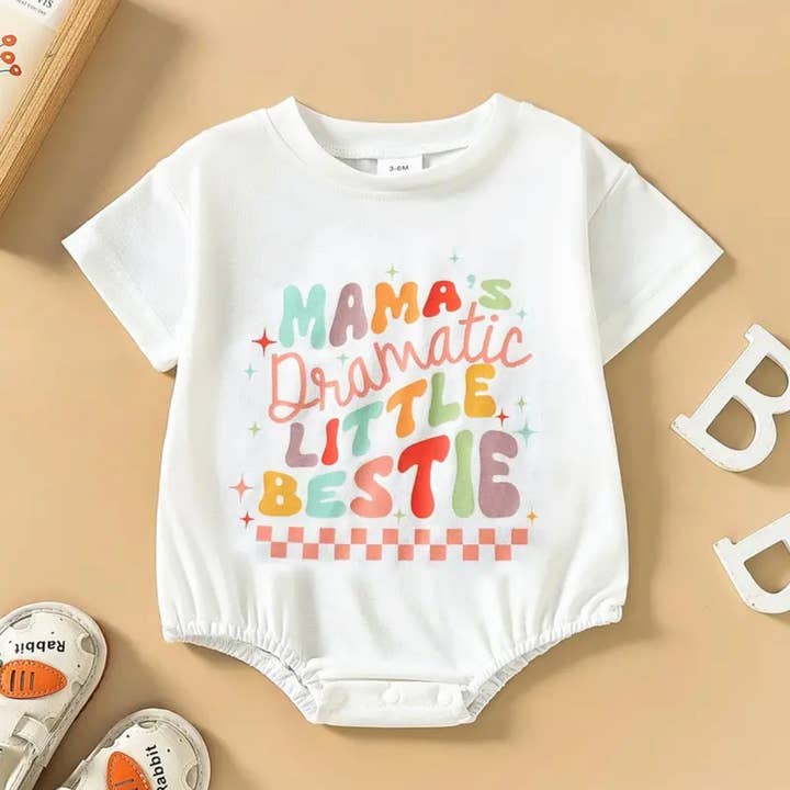 Mama’s Dramatic Little Bestie Bubble Romper for wholesale by WinAri