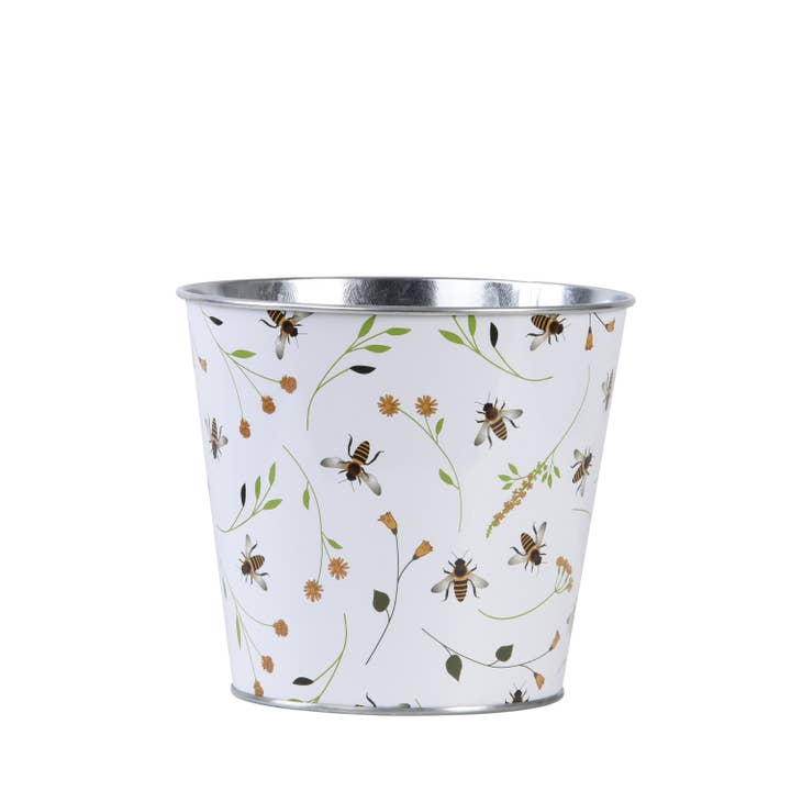 BEE036 - Bee Print Round Zinc Flower Pot for wholesale by Fallen Fruits Ltd