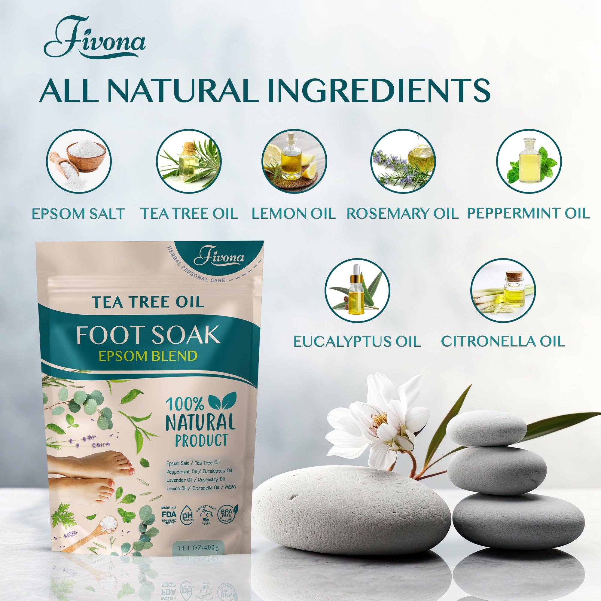 FIVONA - Wholesale Foot Scrub/Polish - Epsom Salt Foot Soak Care Kit 3 in 1 Natural SPA Set3