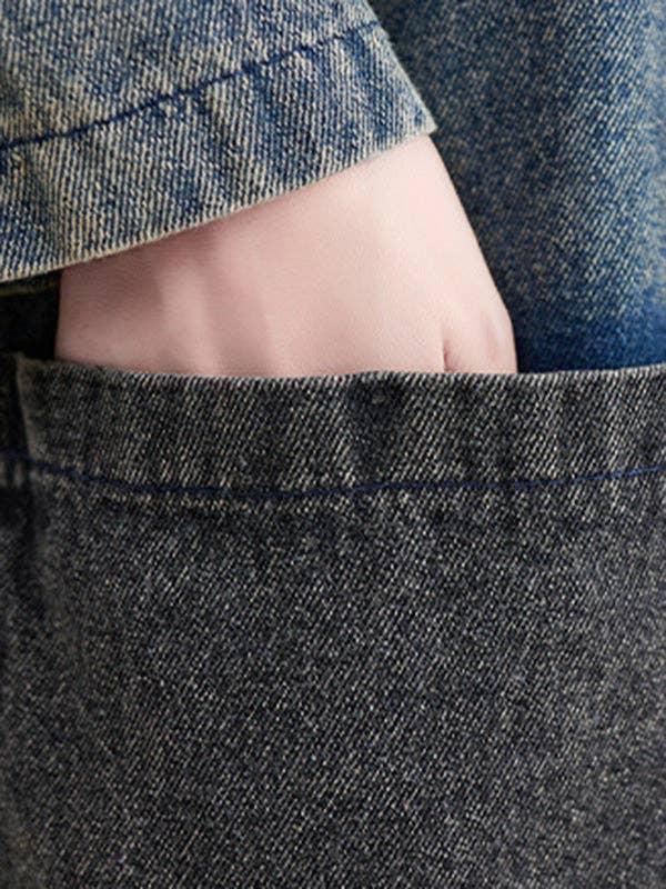 BLÅ Konstnärlig retro denim långa ärmar löst bundna split-joint trenchytterkläder för wholesale på Faire10