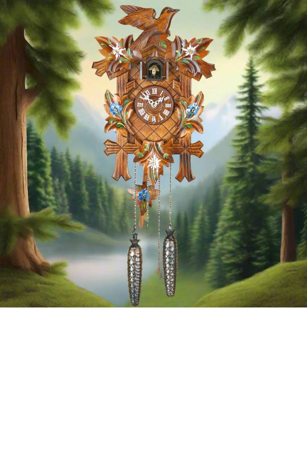 Hermle - Wholesale Wall Clock - ADELHEIDE Cuckoo Clock with Painted Flowers2