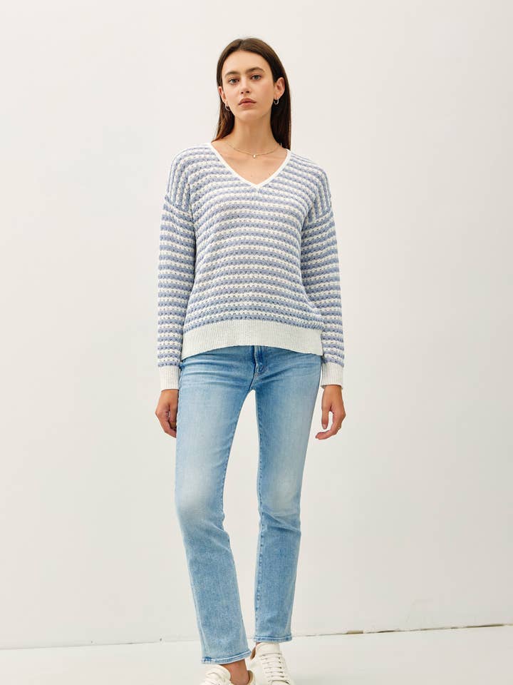 Be Cool - Wholesale Knit Sweater - Women's - LONG SLEEVE STRIPED CROCHET SWEATER
