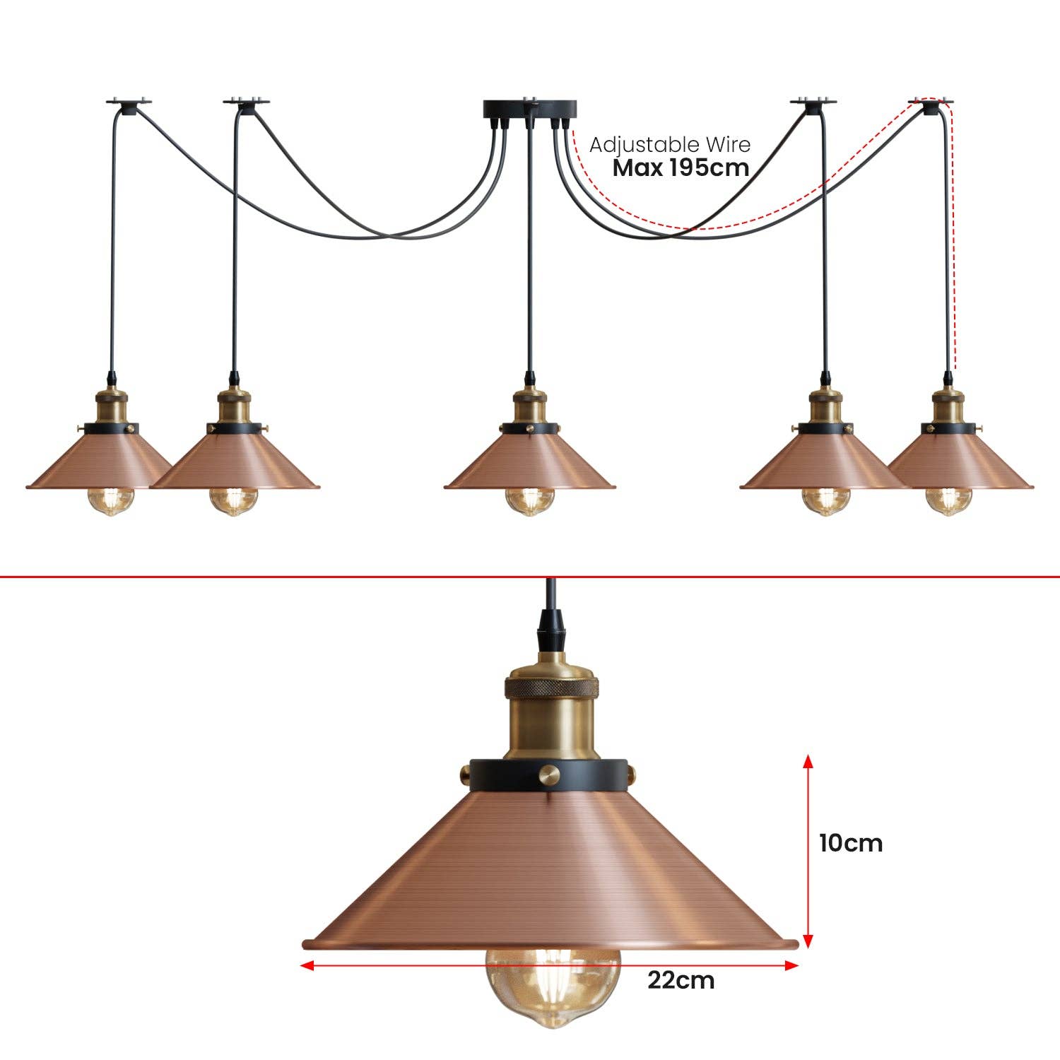 Ledsone – wholesale Chandelier/hanging light – 8-Way Spider Light Cone Shade Pendant Light~51362