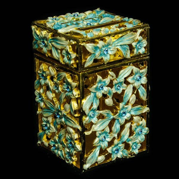 Tzedaka Box - Teal/Gold for wholesale by Jewish Educational Toys