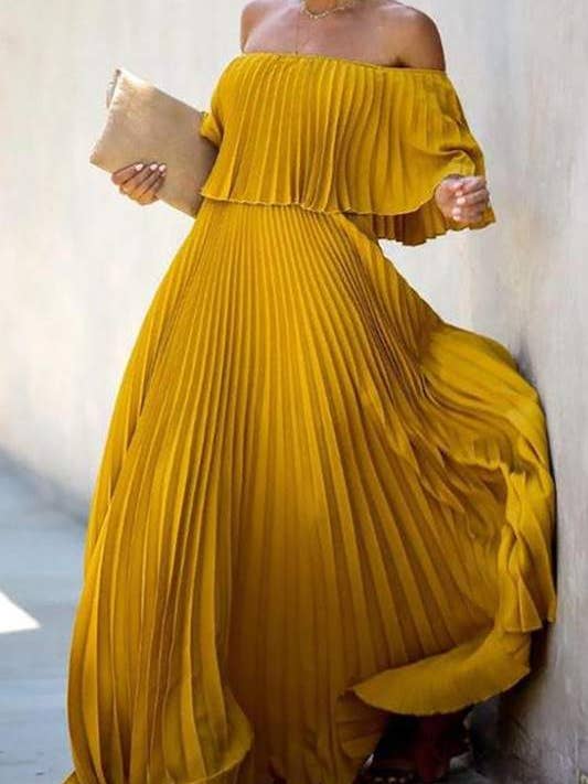 geplooide maxi-jurk met open schouders voor wholesale door Fashion Combination