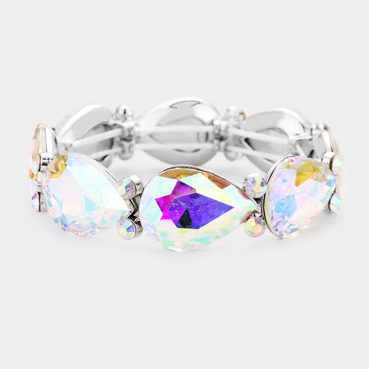 Glass Crystal Teardrop Accented Stretch Evening Bracelet for wholesale by Sensibling Corp.