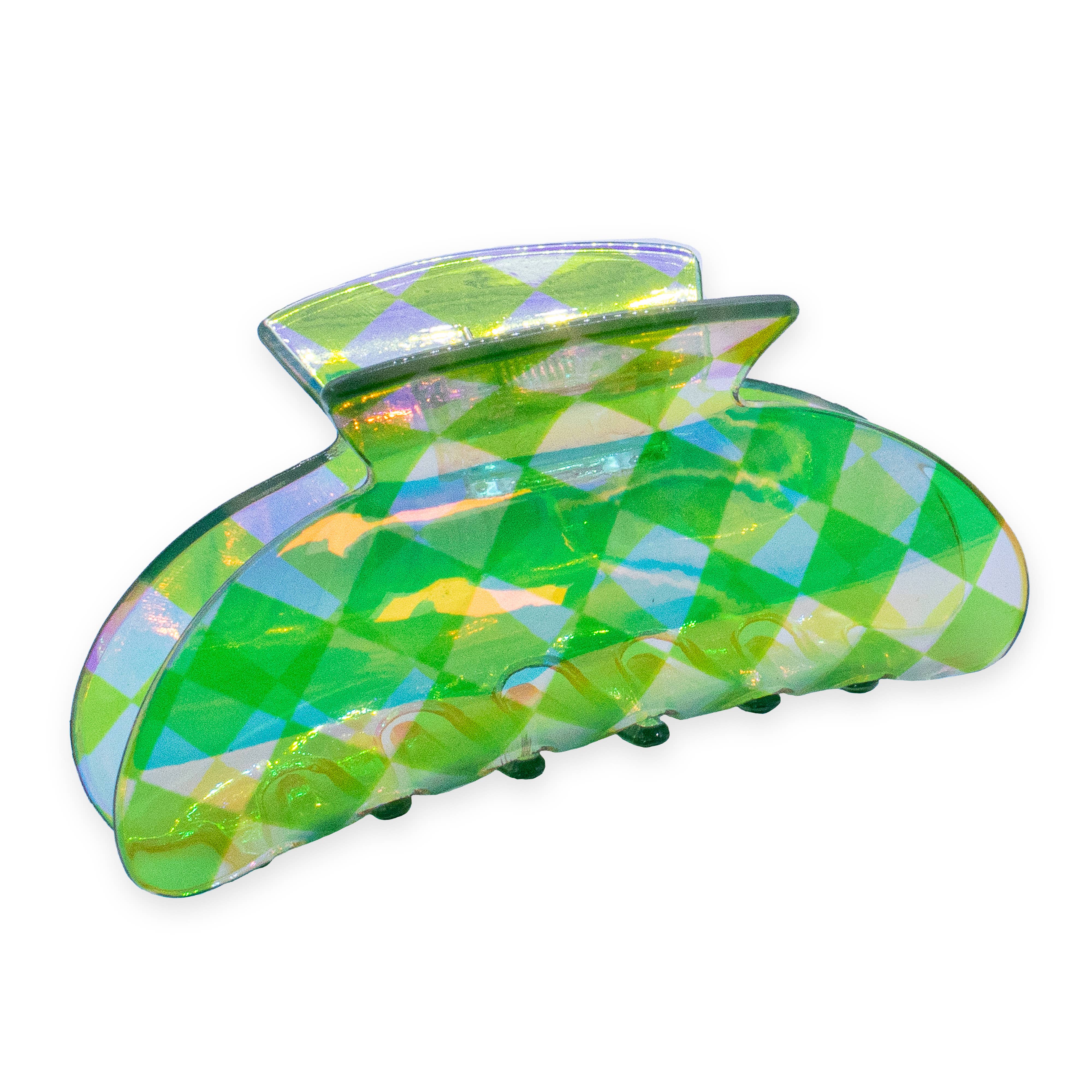 Frog Sac - Wholesale Hair Clip - Women's - Medium Round Iridescent Checkered Hair Claw Clip14