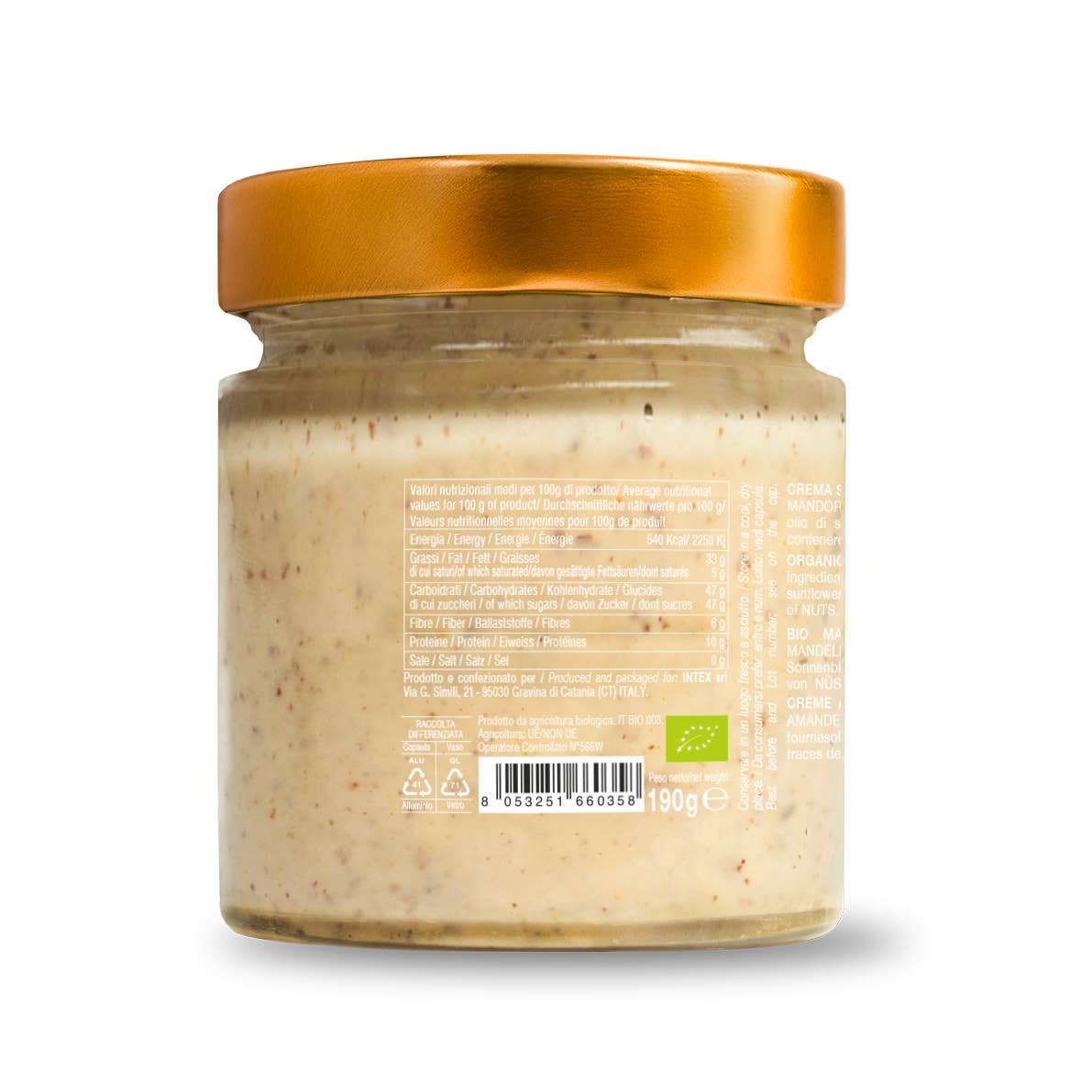 CONVIVIA for italian food lovers - Venta al por mayor Cremas de frutos secos - Crema de almendra dulce orgánica 190 g2
