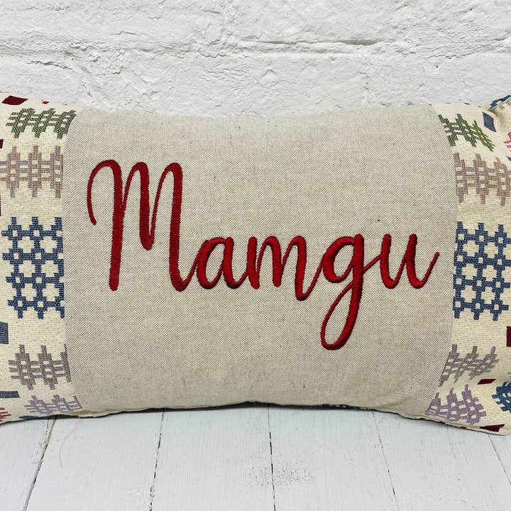 Welsh Blanket Mother's Day Gift, Personalised Cushion, Gift for Mum. for wholesale by Lizzie Dixon Designs