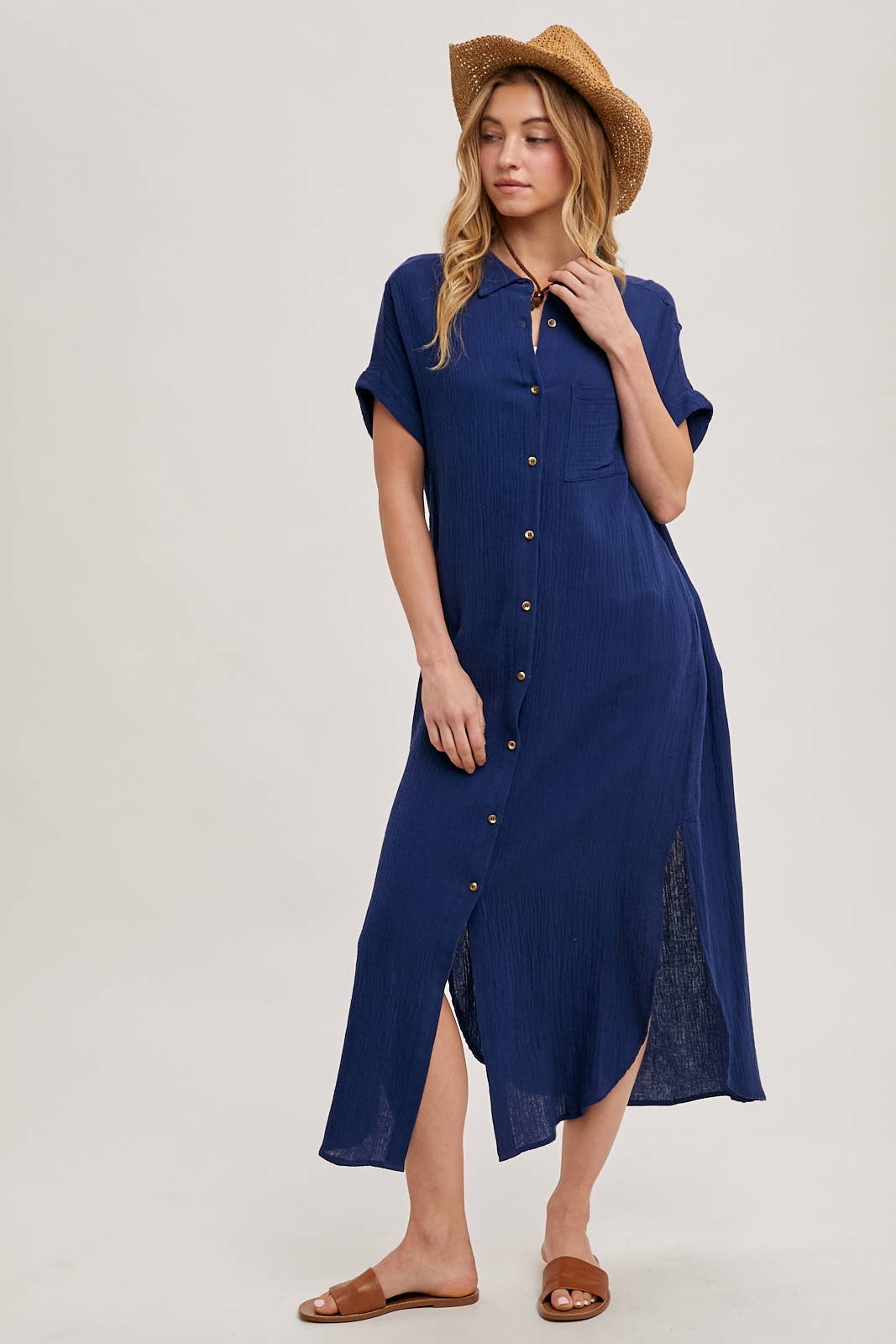 Bluivy - Wholesale Dress - Women's - BUTTON UP MAXI SHIRT DRESS WITH POCKET14