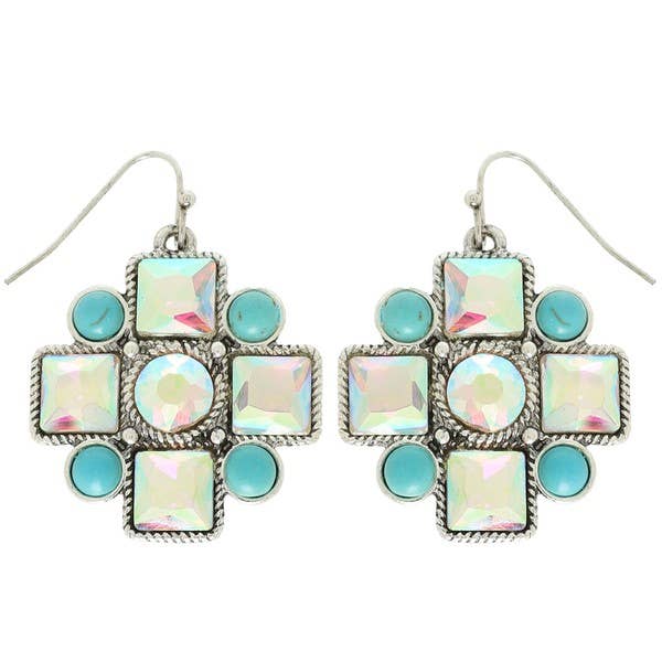 anbfashion - Wholesale Dangle Earrings - WESTERN CRYSTAL TURQUOISE CROSS EARRINGS E161121