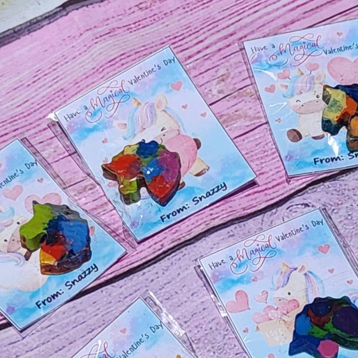 Snazzy Crayons - Wholesale Party Favor - Unicorn Valentine Crayon Favors – Personalized Cards 0