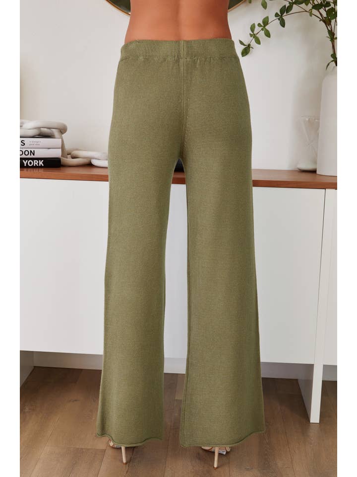 Army Green VISCOSE KNIT FLARED PANTS (27739/330106-ARMYGREEN) for wholesale on Faire2