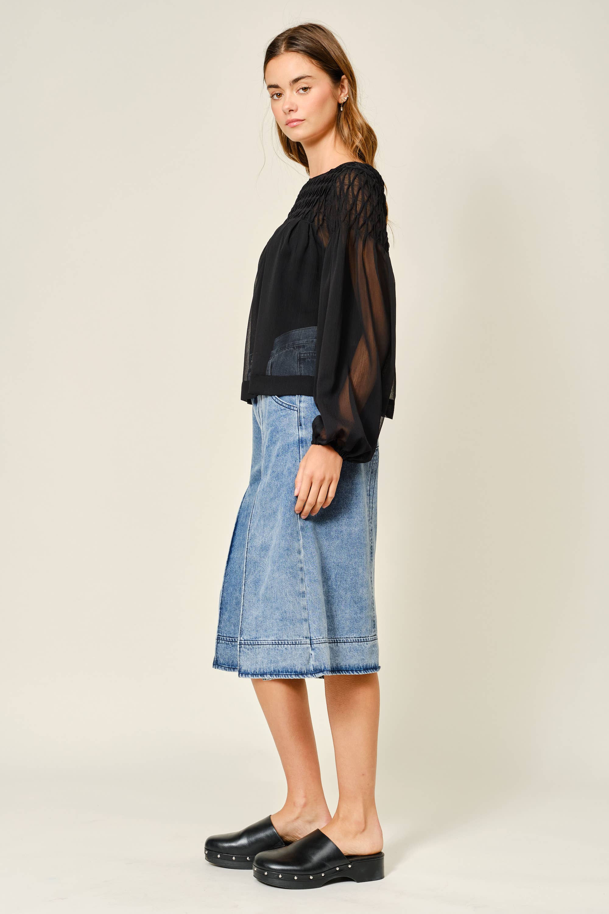 Aaron & Amber - Wholesale Blouse - Women's - AJT5433 SPECIAL SMOCKED DETAIL LONG SLEEVE BLOUSE11