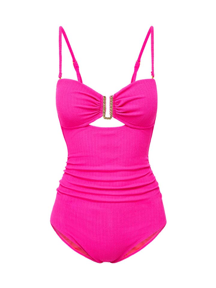 Maillot de bain une pièce bandeau froncé à texture rose *Lisa* pour la vente par Change of Scenery