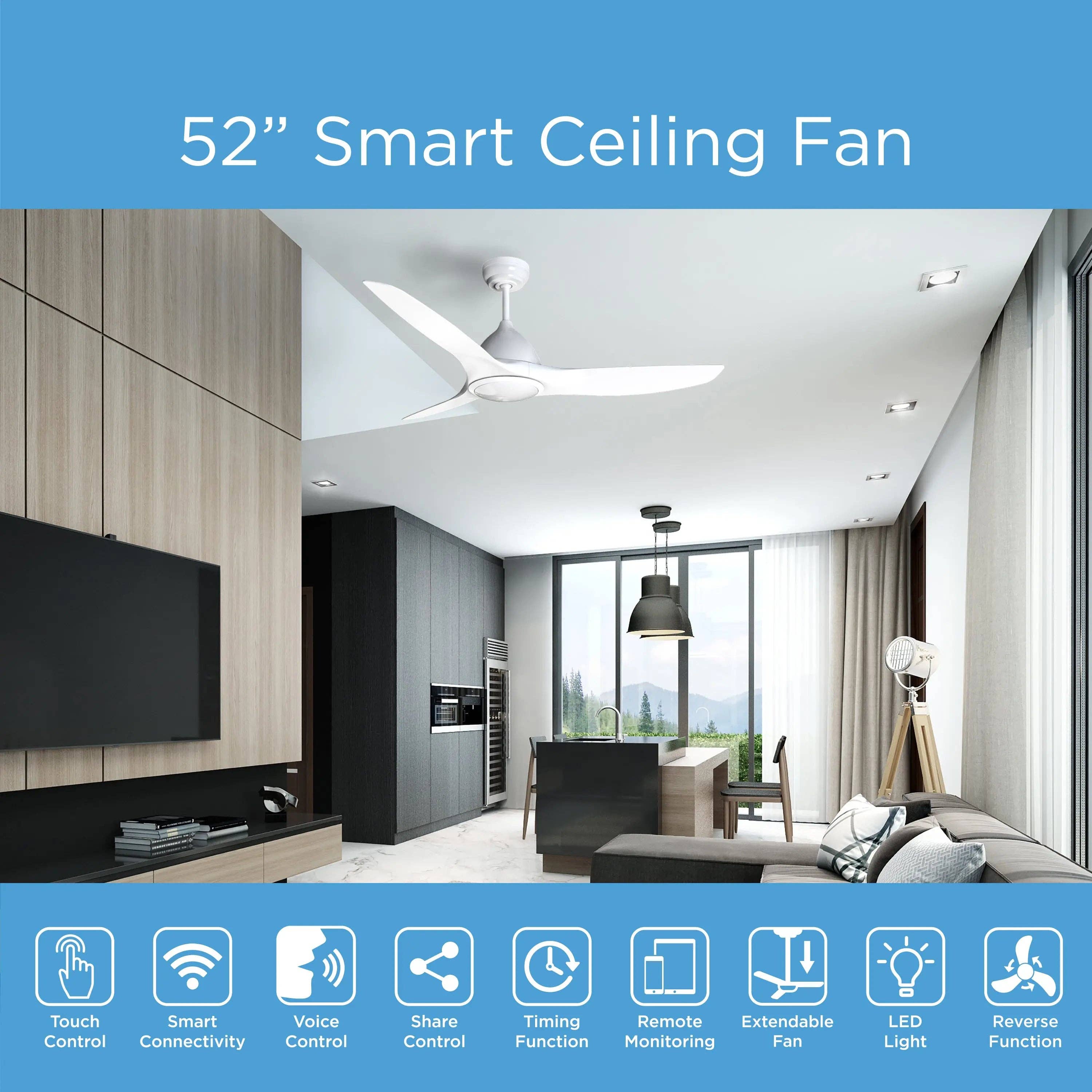 Promounts – wholesale Ceiling fan – ProMounts 52 in. WiFi 3-Blade Smart Ceiling Fan with Reversible Motor1