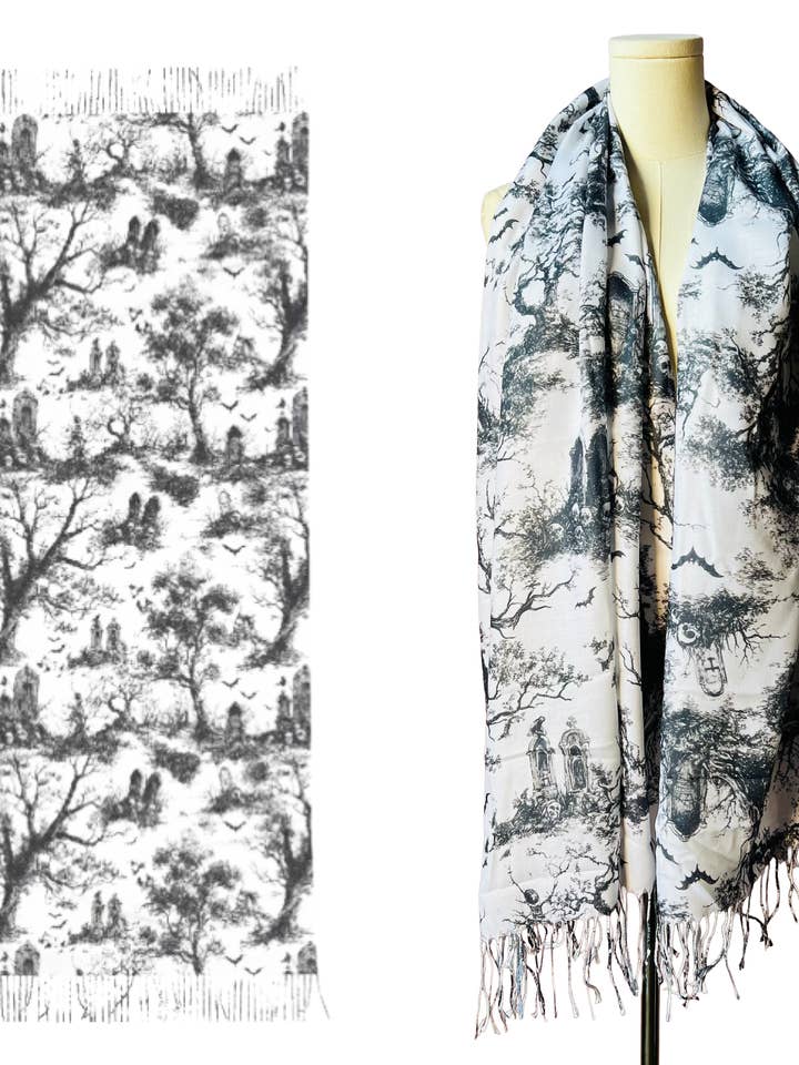 Sciarpa Vegana - Cimitero Toile de Jouy per la vendita all'ingrosso da parte di Witchwood Bags