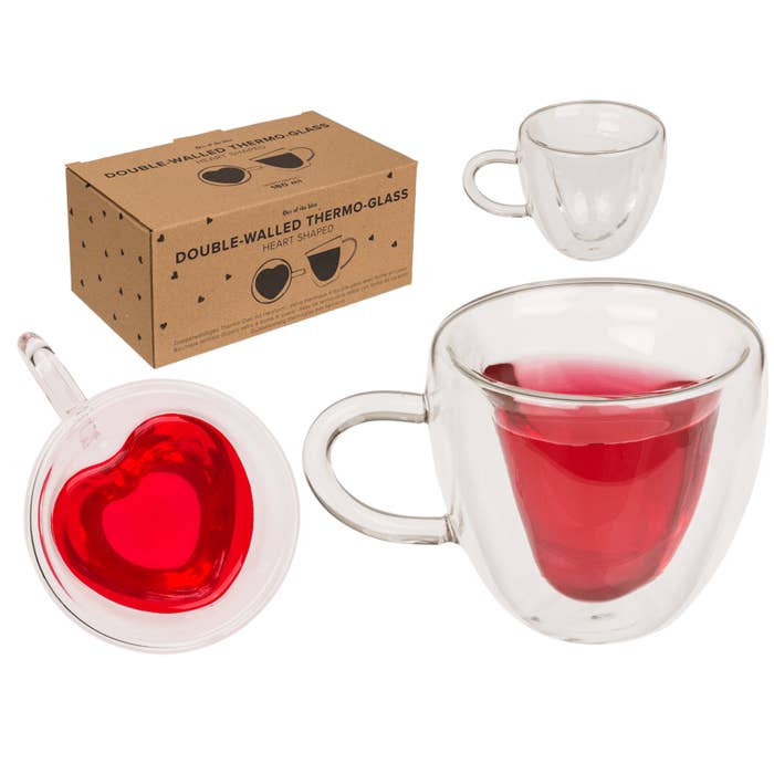 Out of the blue KG – wholesale Drinking glass/cup – Double-walled thermo-glass with heart shape,