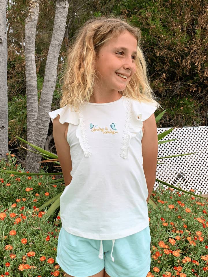 Camisola de menina branca com desenho por atacado de Charanga