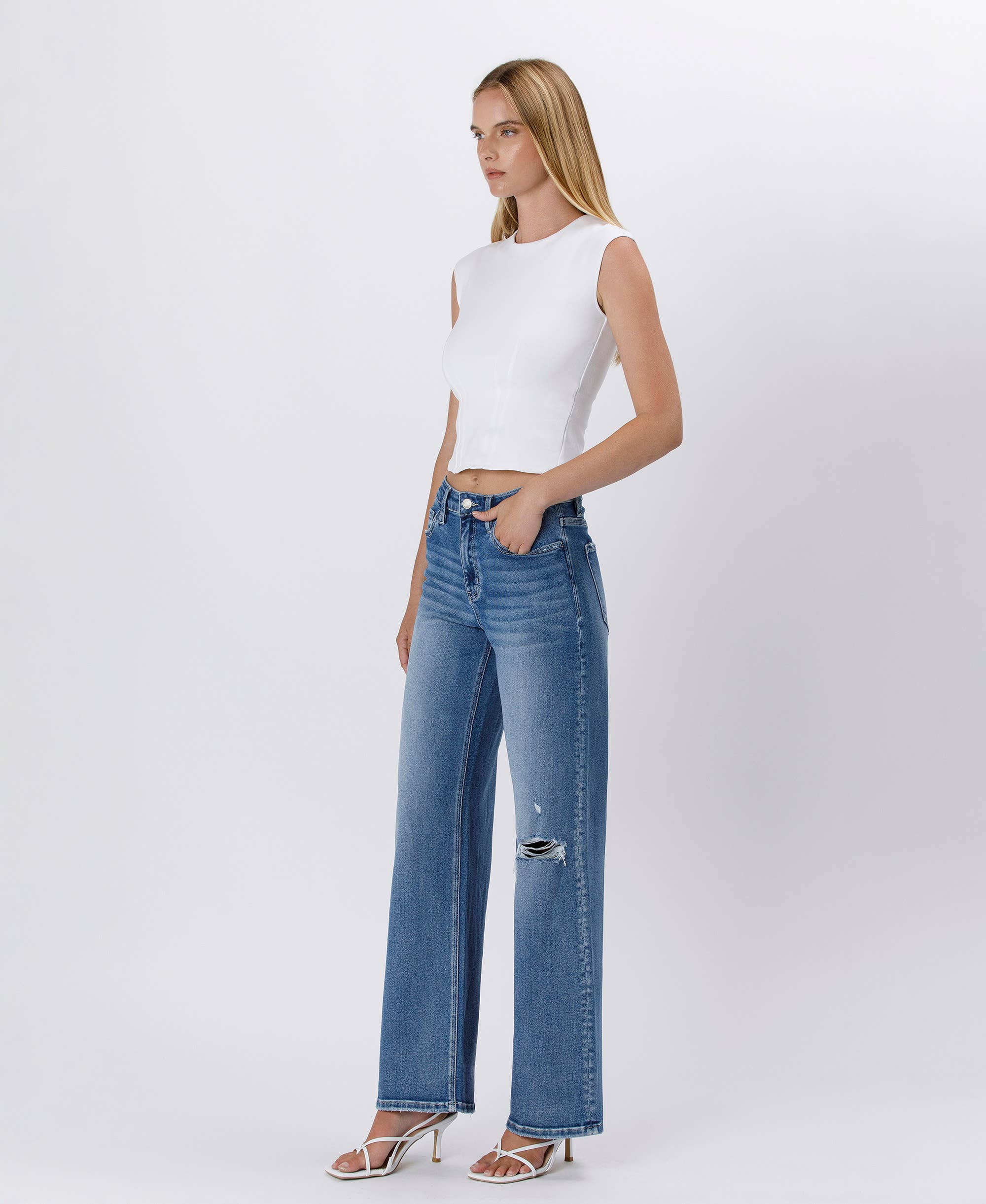 ALONG CAME HERE SUPER HIGH RISE BAGGY WIDE JEANS LV1506 for wholesale on Faire5