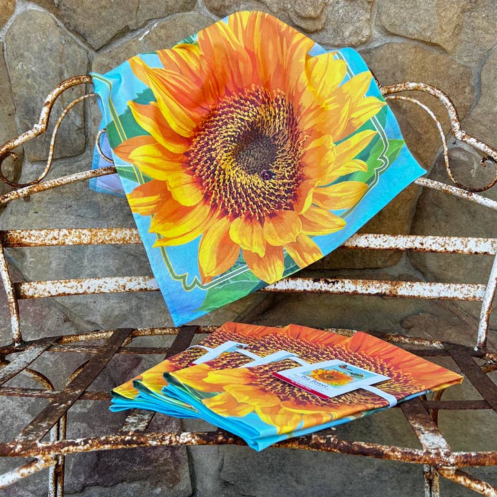 The Red Barn Press - Wholesale Tea Towel - Botanical Tea Towel | Sunflowers and Monarch Dishtowel1