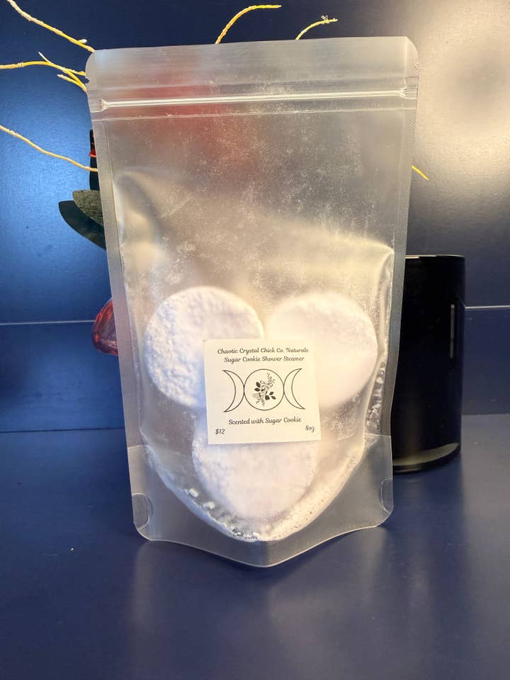 Sugar Cookie Shower Steamer for wholesale by Chaotic Crystal Chick Co.