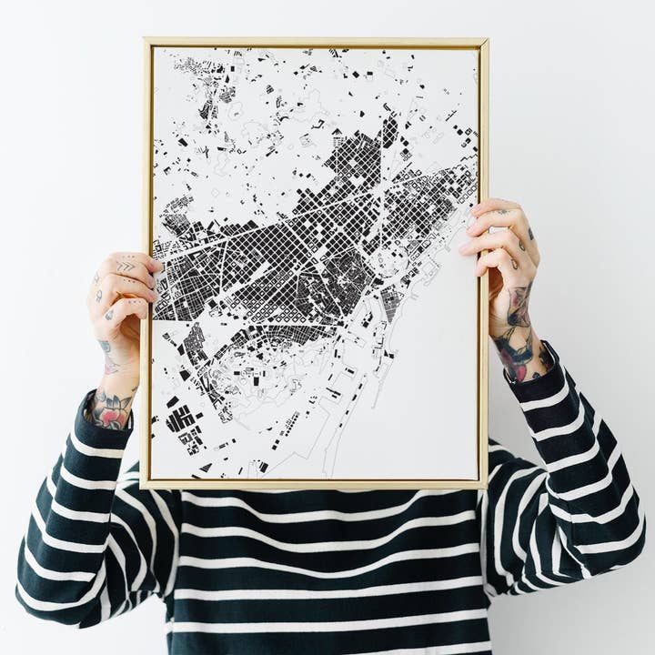 Barcelona: Detailed Building Map, Premium White Canvas for wholesale by Nativah Chaya