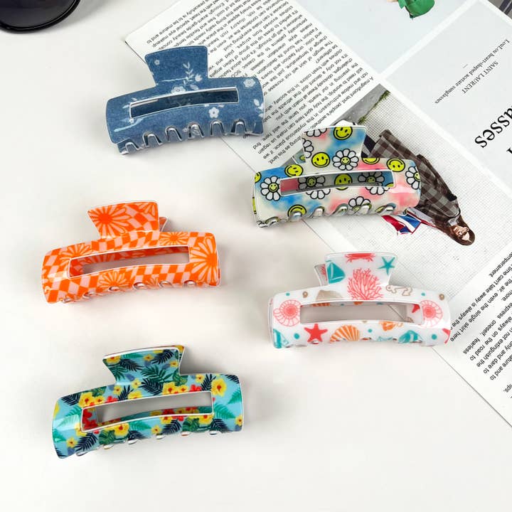 mildstyles - Vendita all'ingrosso Fermaglio per capelli - Donna - Fermagli per capelli rettangolari a forma di stella marina con fiori sorridenti7