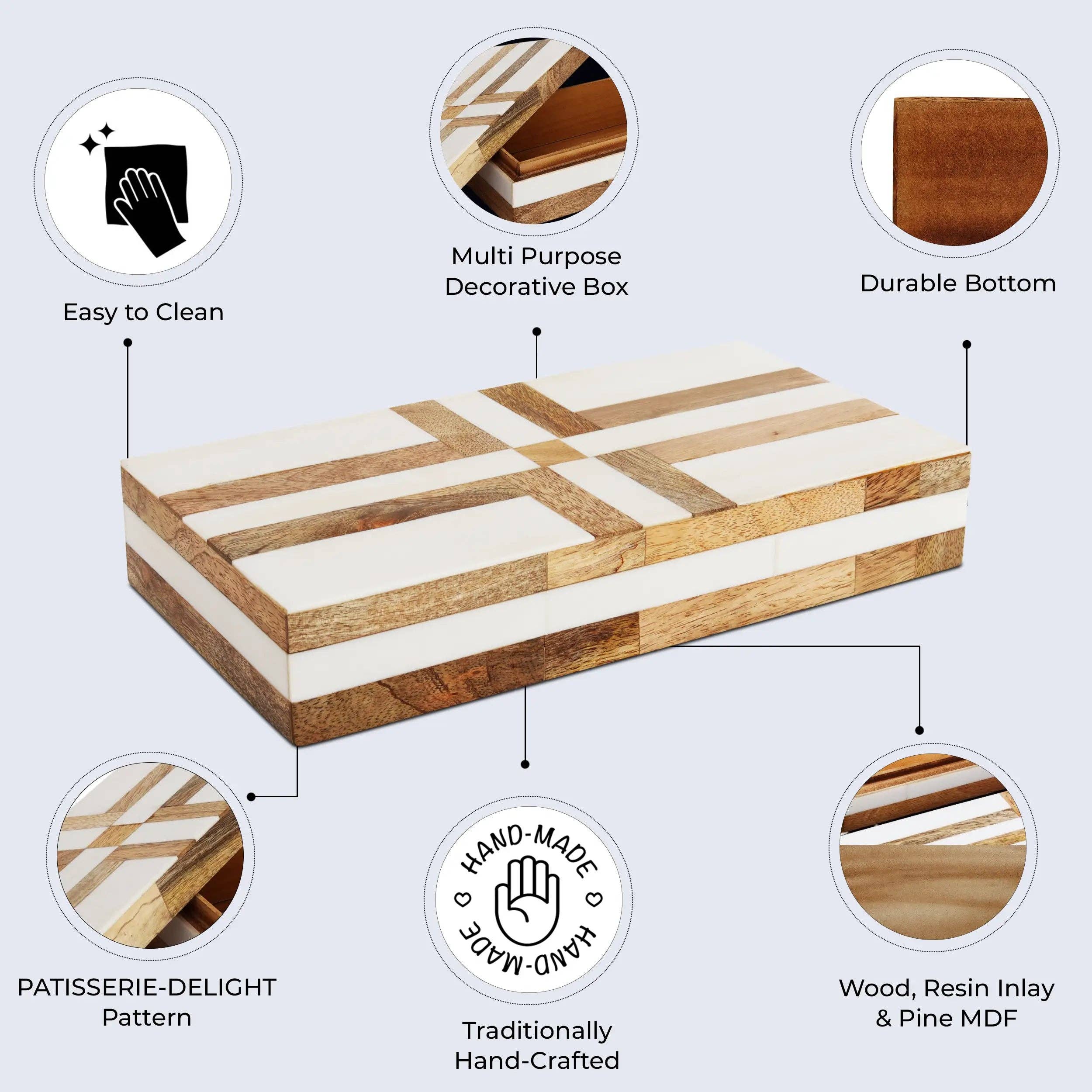 Muqeem & Brothers - Wholesale Decorative Box - Patisserie Delight Resin Wood Inlay Storage Box Art8