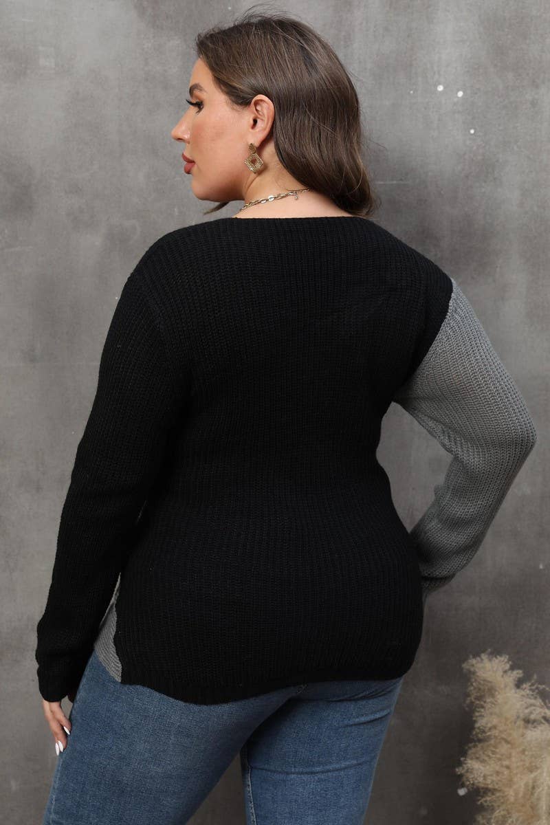 Lily Clothing - Wholesale Knit Sweater - Women's - WOMEN PLUS SIZE SEXY DEEP NECK CROSS WRAP SWEATER_CWOCAL029812