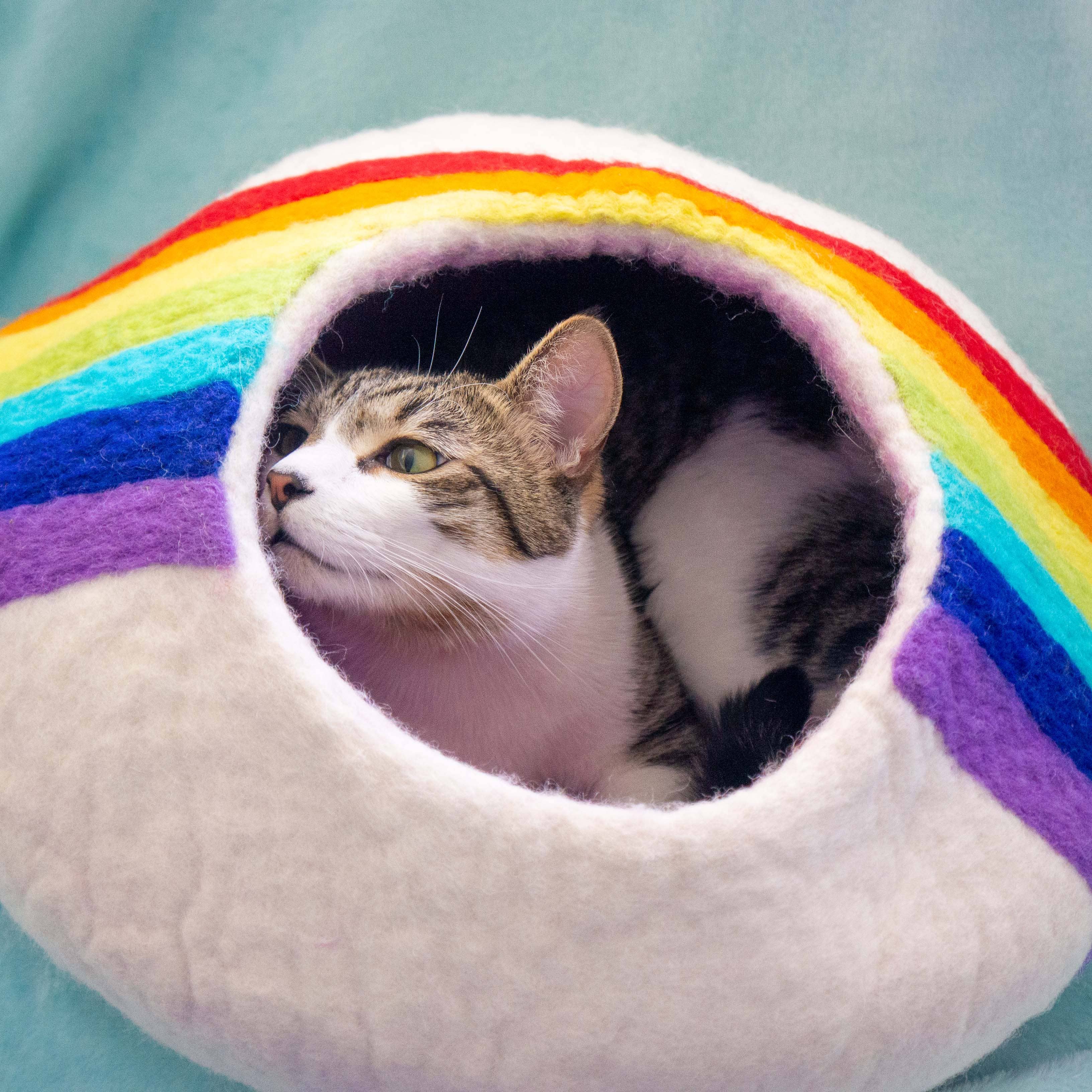 Friendsheep - Wholesale Pet Cave - Cat/Dog - Felt Wool Cat Cave RAINBOW Eco Kitty Cave2