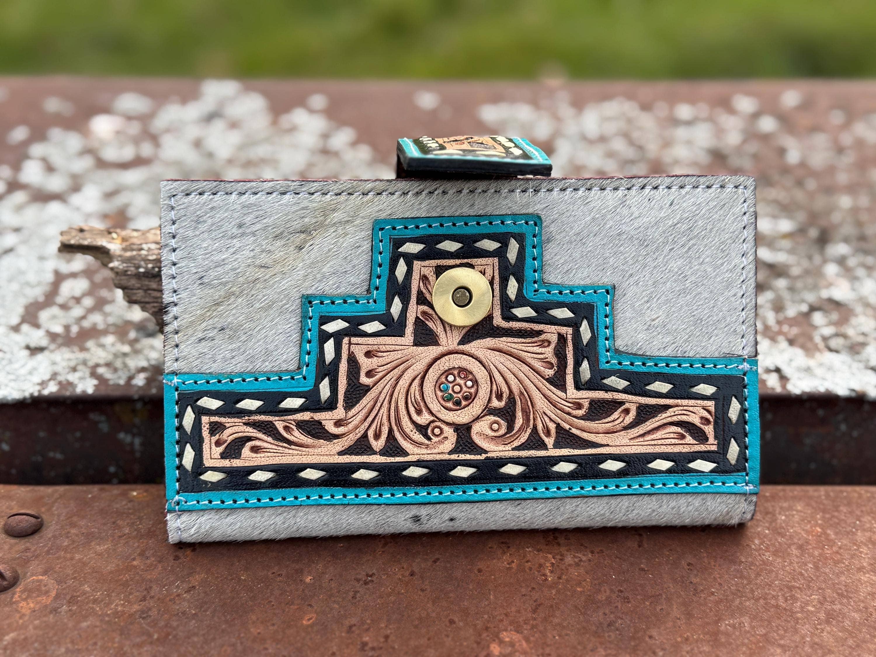Double B Wild Rags - Wholesale Crossbody Bag - Women's - Black and Turquoise Genuine Western Cowhide Leather Purse with fringe by Double B Wild Rags8