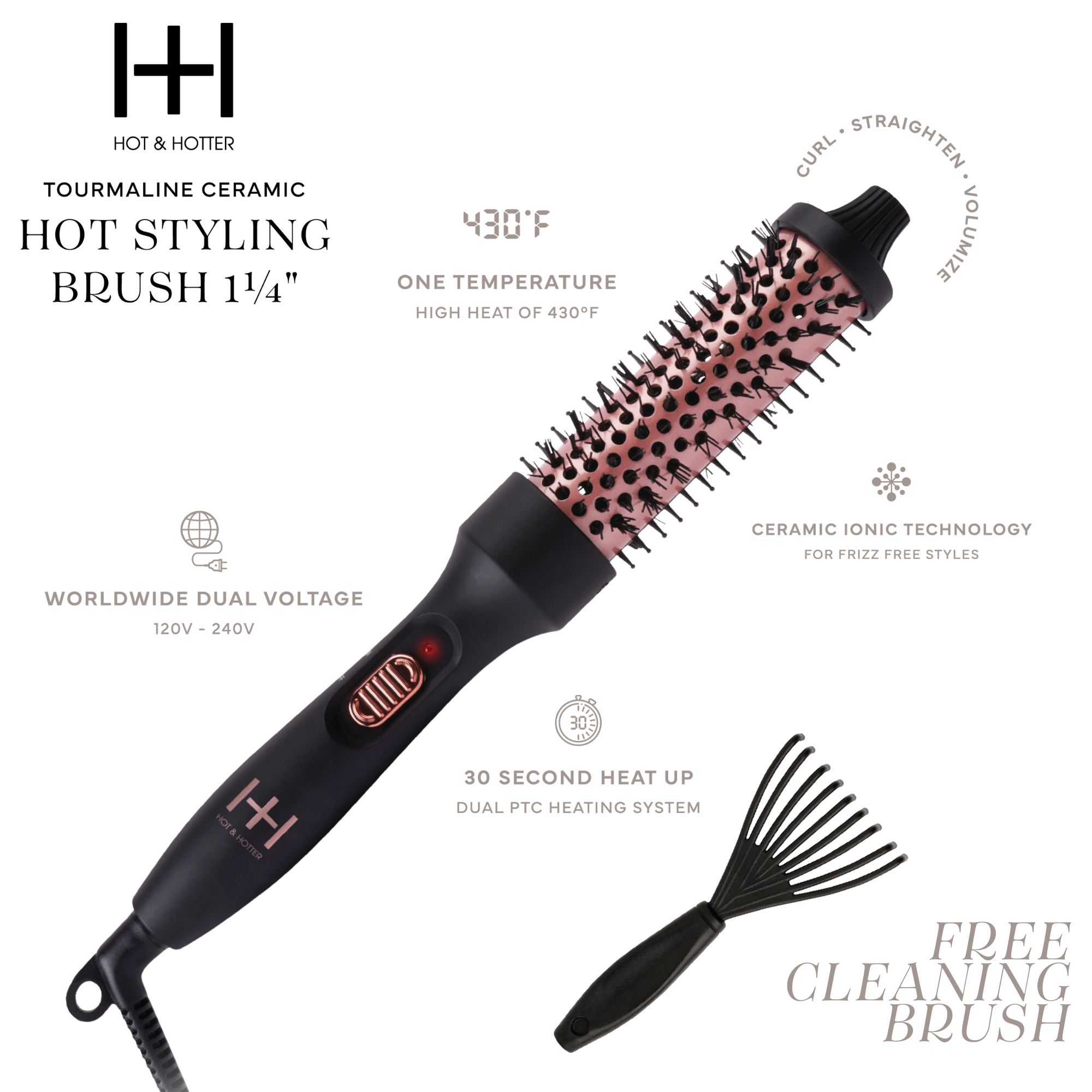 Annie International, Inc. - Wholesale Curling Iron/Wand - Hot & Hotter Tourmaline Ceramic Hot Styling Brush 1.25"1