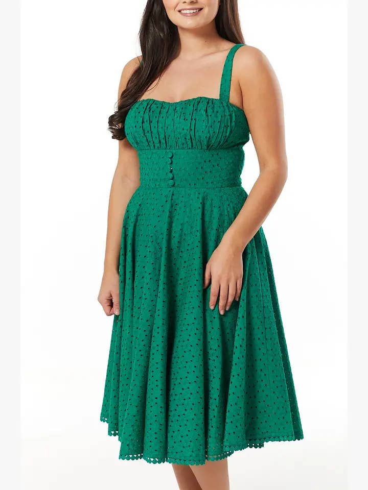 Timeless London - Wholesale Dress - Women's - Valerie Fit&Flare OrgCotton Broderie Anglaise Green Dress1