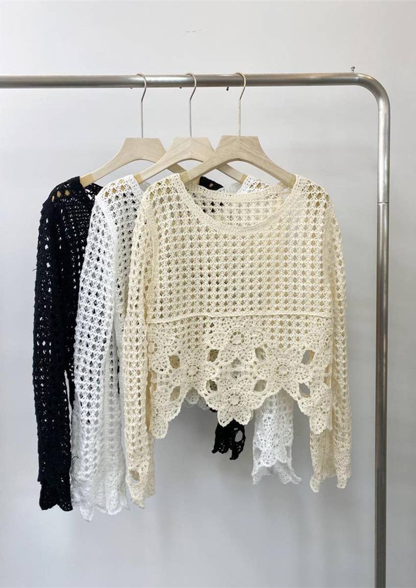 Hope & Sunshine – Großhandel Strickoberteil – Damen – Besticktes Spitzen-Crop-Top2