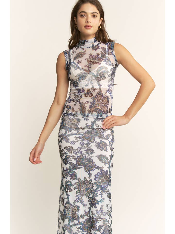 YNEZ - Wholesale Blouse - Women's - Boho Paisley Turtleneck Tank Chic Mesh Going Out Top18