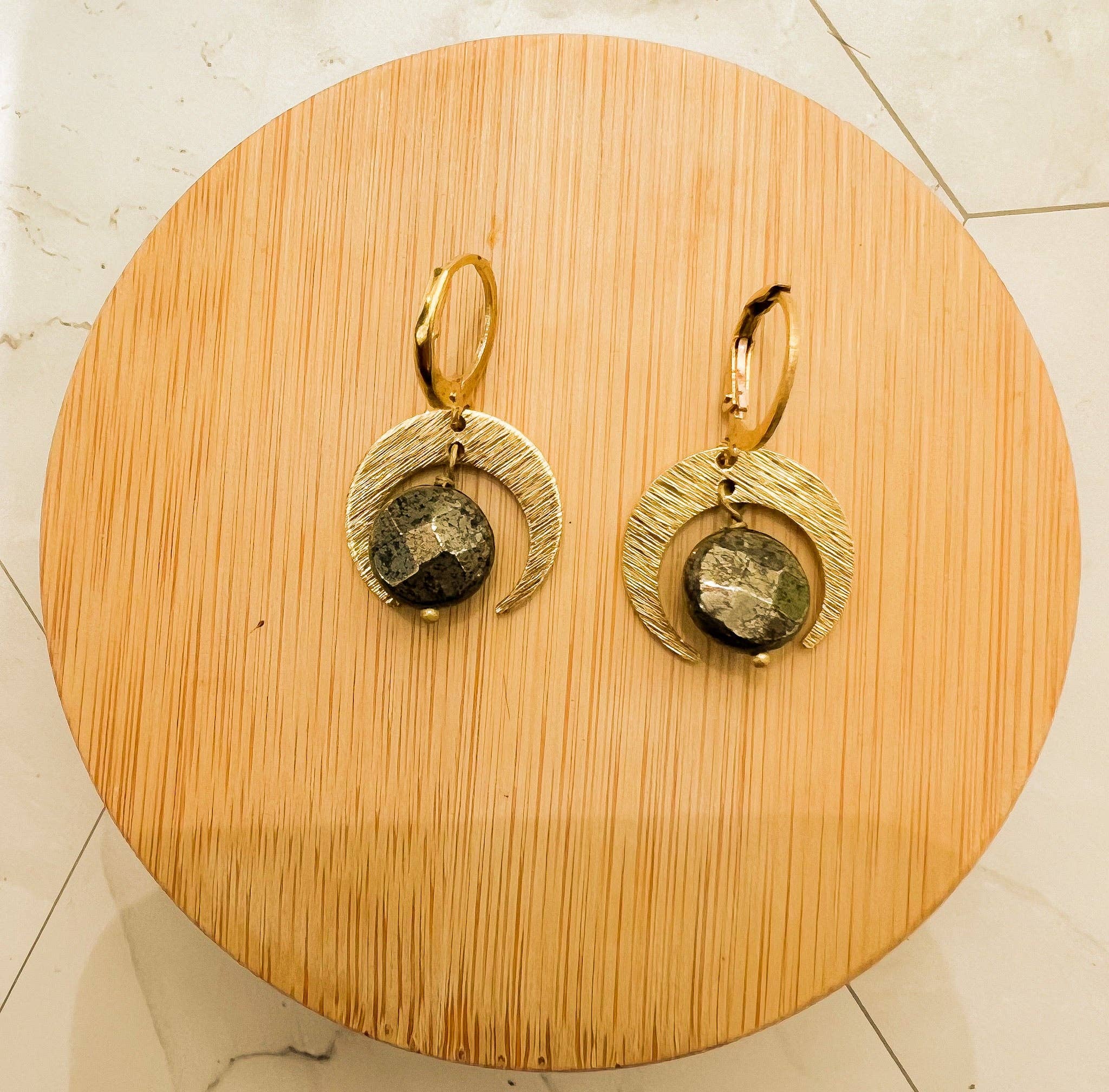 Santore Jewelry Company - Wholesale Dangle Earrings - Pyrite Quarter Moon Earring1