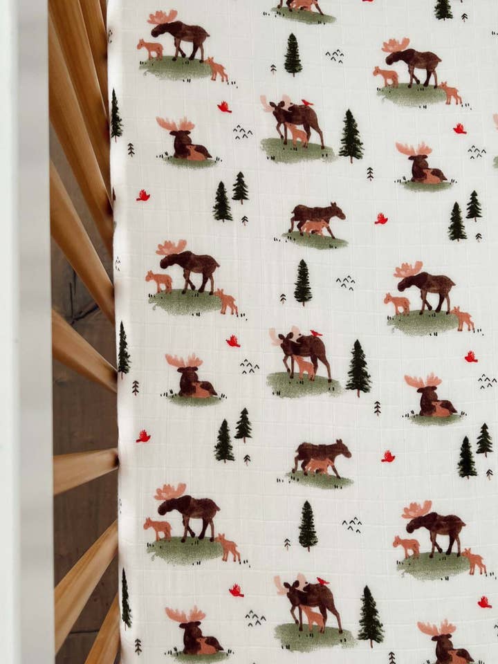 Muslin Crib Sheet, Moose for wholesale by SpearmintLOVE