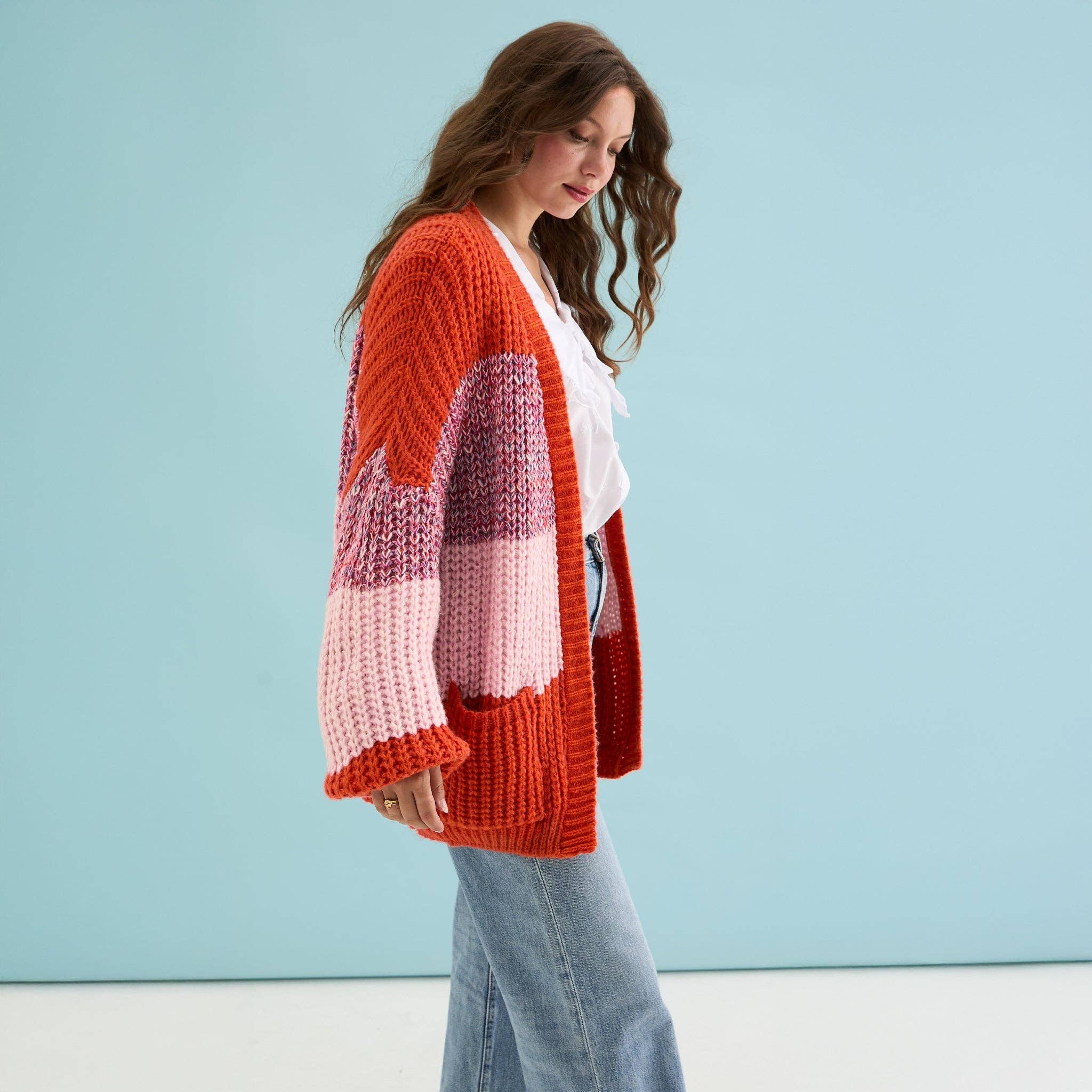 Cara & The Sky - Wholesale Cardigan - Women's - Janie Oversized Chunky Stripe Cardigan - Orange7