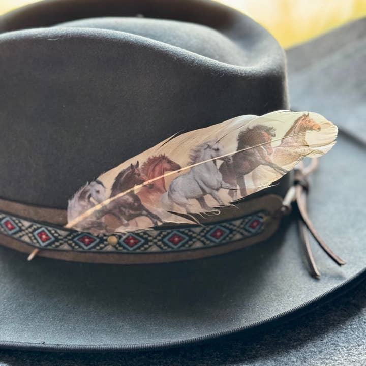 Buckaroo Supply Company - Wholesale Hat Accessory - Women's - Wild Horses (Cream) Hat Feather - Western Hat Accessory 0