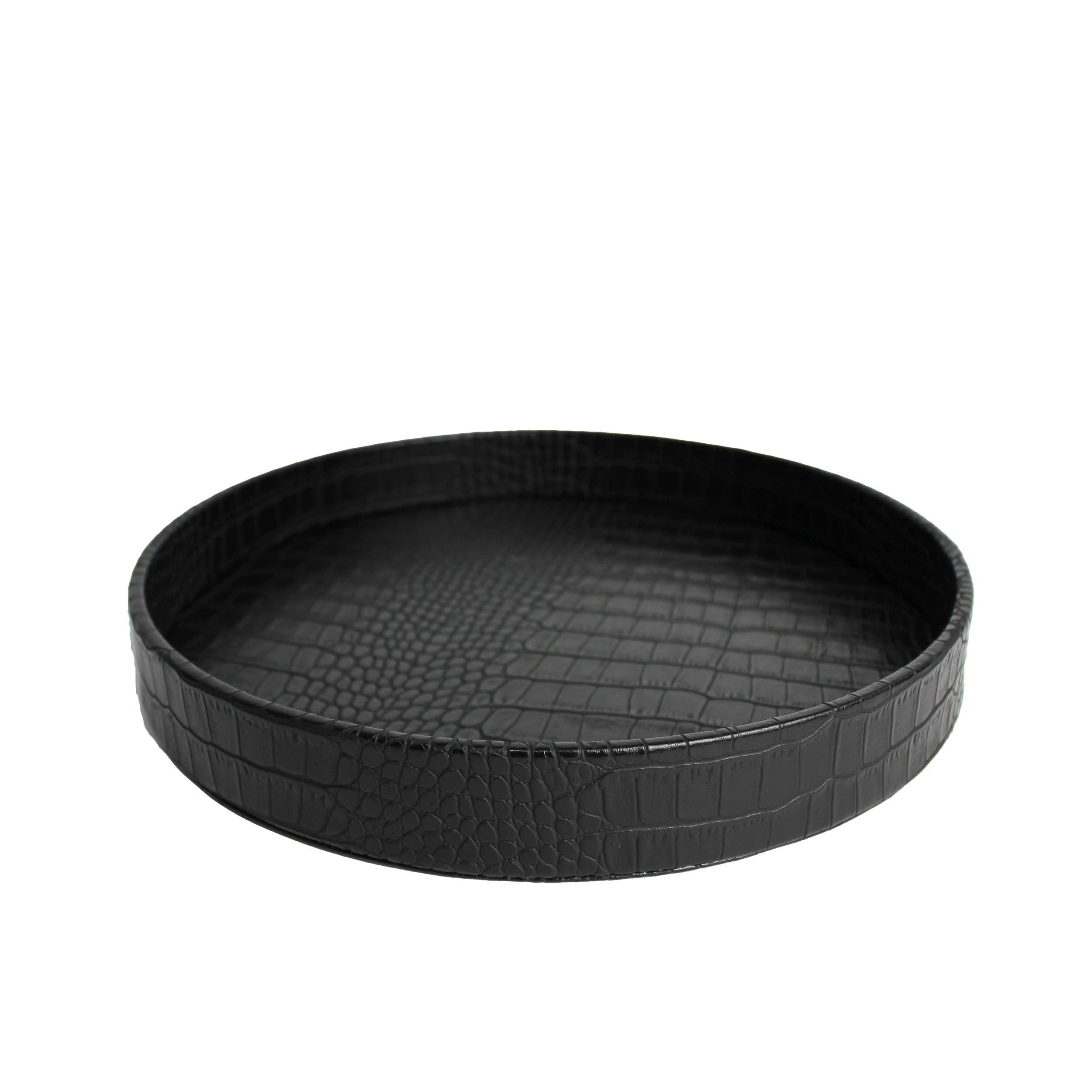 Signature Home Collection GmbH – wholesale Serving tray – Round tray faux leather croco black 26×26×4 cm serving1