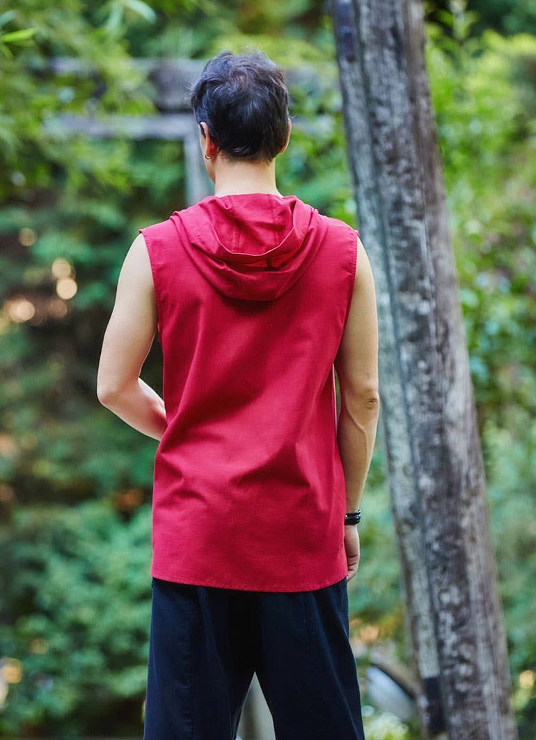 BohoClandestino - Wholesale Button Down Shirt - Men's - Maroon Sleeveless Knot Button Men's Shirt3