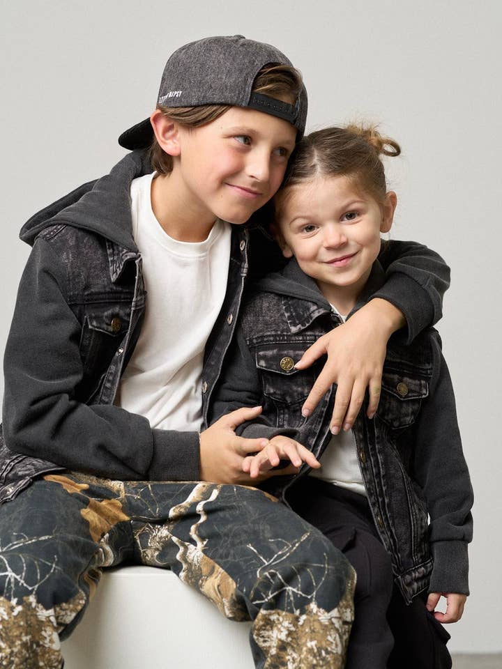 Little Bipsy - Wholesale Denim Jacket - Kids - Washed Hooded Denim Jacket - Black3