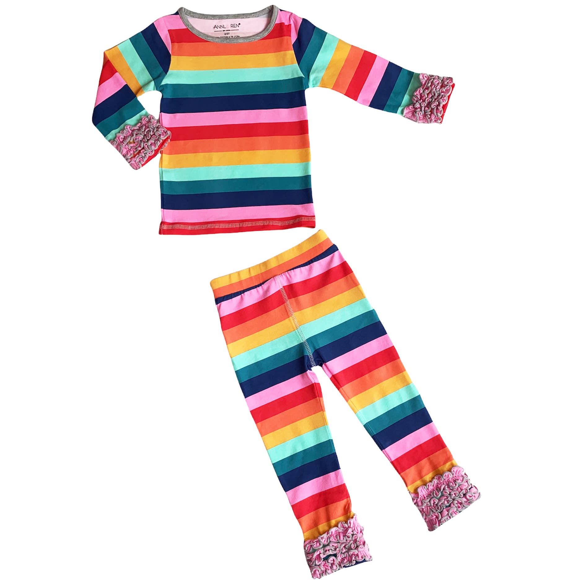 AnnLoren – Großhandel Fashion-Leggings – Kinder – Regenbogen-Leggings mit Rüschen für Mädchen, weiche Kinderkleidung9