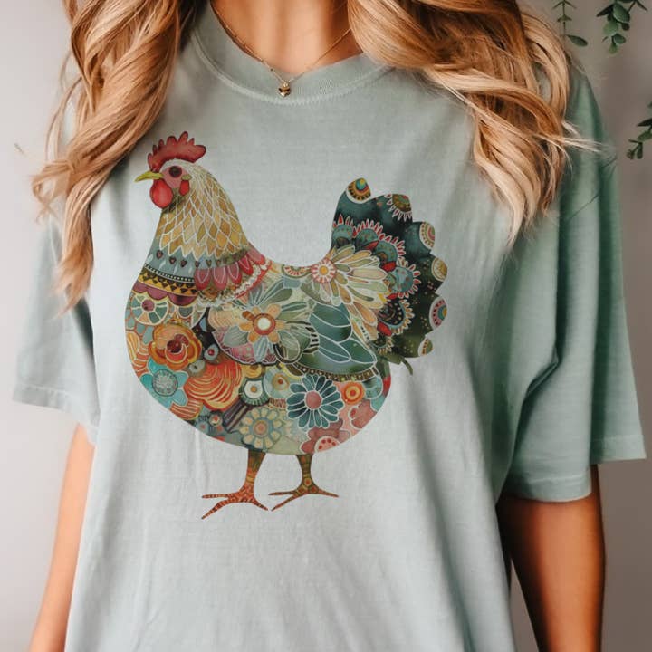 Par.tees by Party On! - Wholesale T-Shirt (Graphic) - Women's - Colorful Chicken Farm Country Western Cowgirl Graphic Tee3