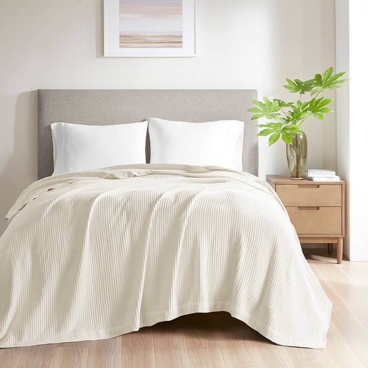 Olliix - Wholesale Bedding Blanket - Waffle Weave Cotton Bedding Blanket, Ivory