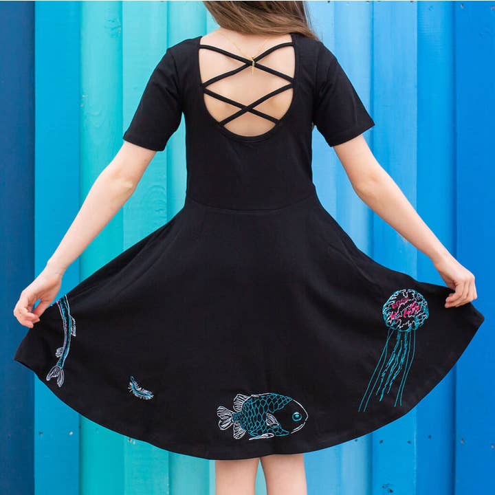 Princess Awesome - Wholesale Dress - Kids - Deep Sea Creatures Ballerina Dress with Pockets