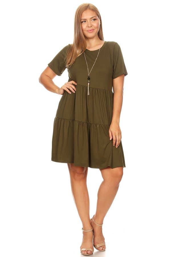 VIBE Apparel Co – wholesale Klänning - Dam – Plus borstad kortärmad baby docka klänning med 2 tier kjol3