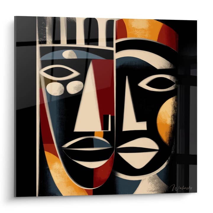 African Masks Painting - Spiritual Duality - African Tribal Art Edition for wholesale by Walensky