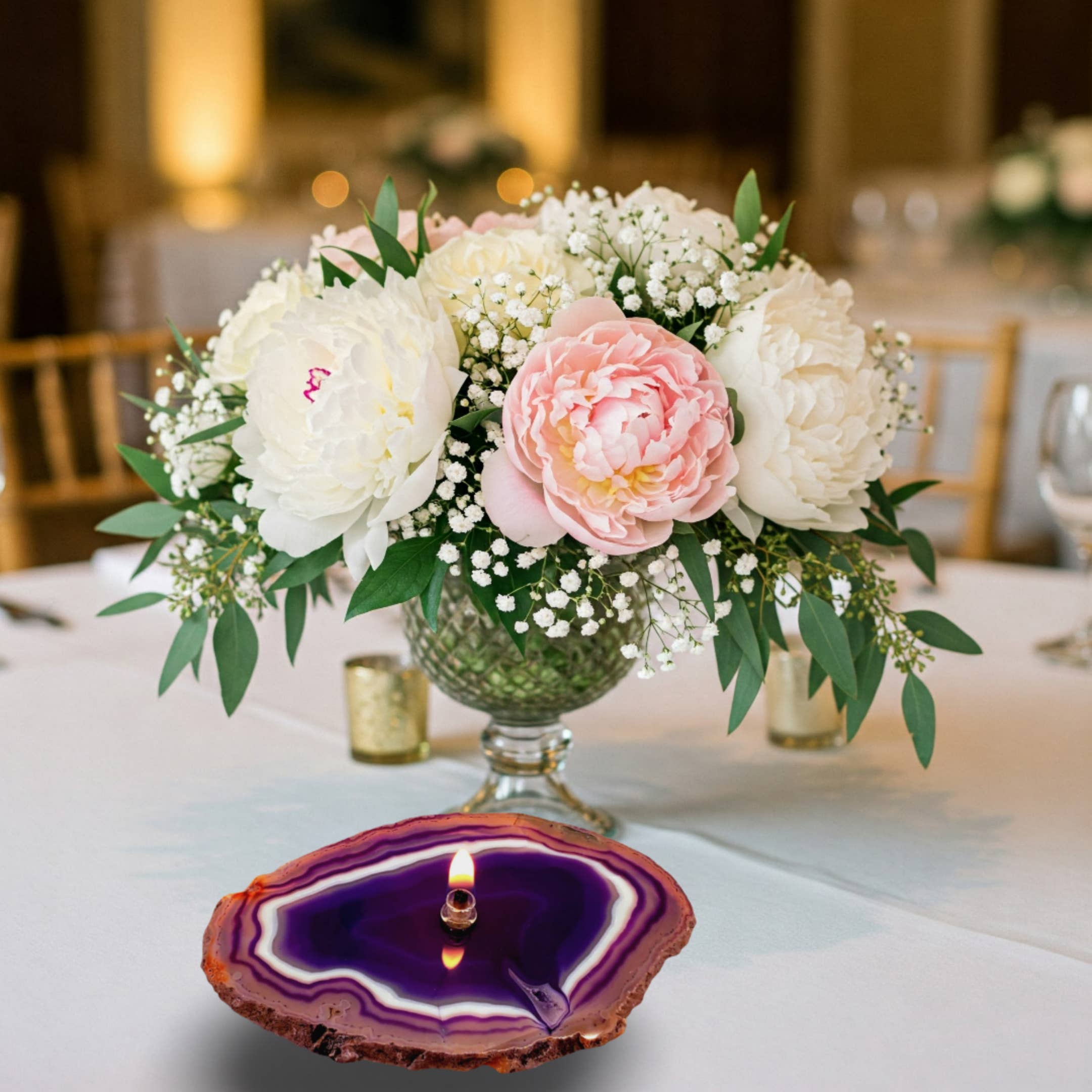 Essoya - Wholesale Decorative Tabletop Object - Purple Agate Oil Candle with Natural Lamp Oil Spa Gift box11